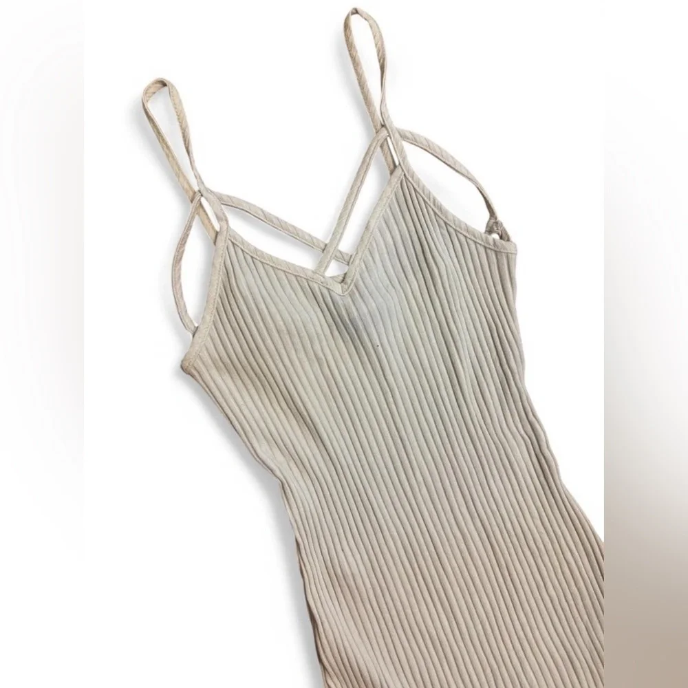 Beige Ribbed Maxi Dress - Picture 2 of 4